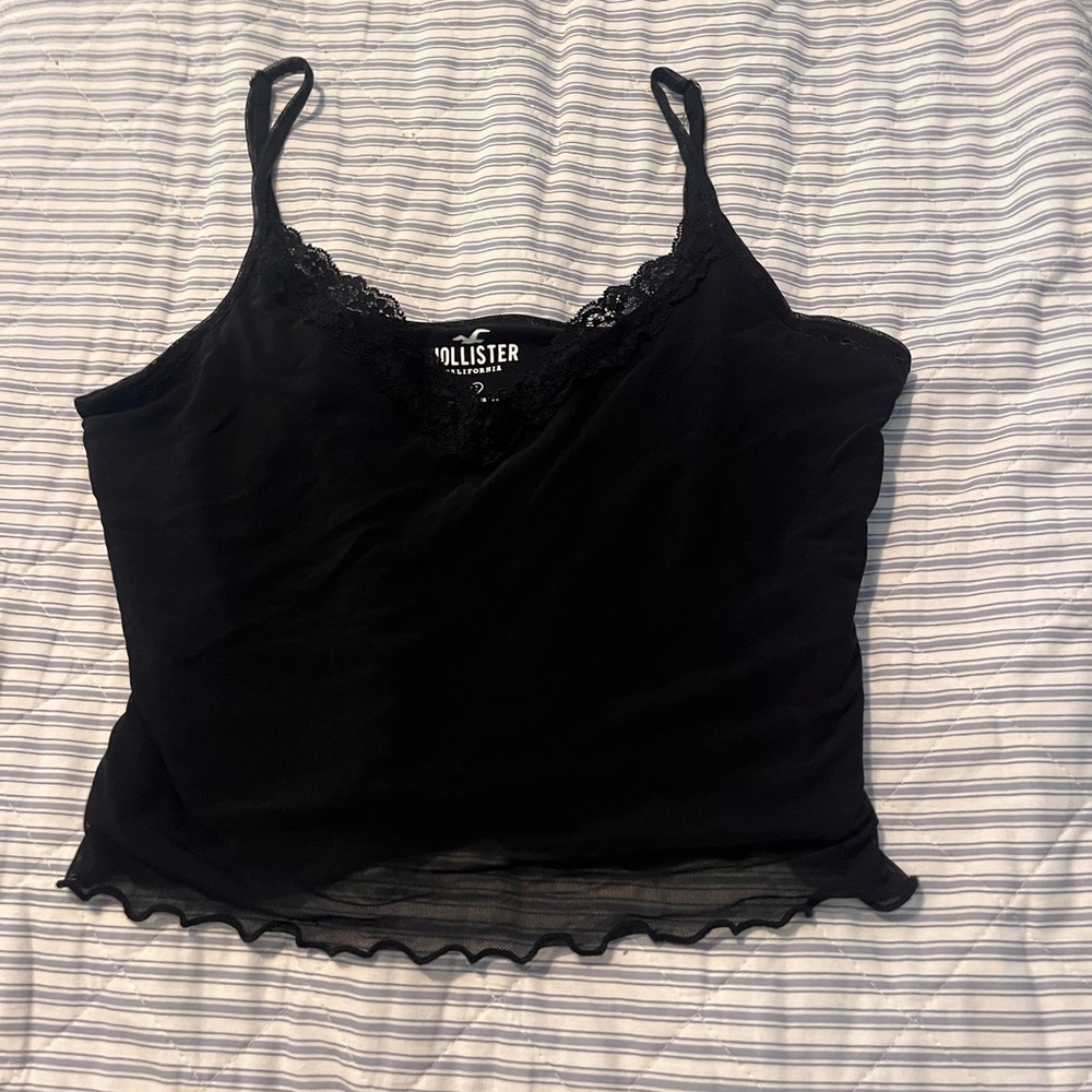 Hollister Black Lace Lettuce Trim Crop Tank